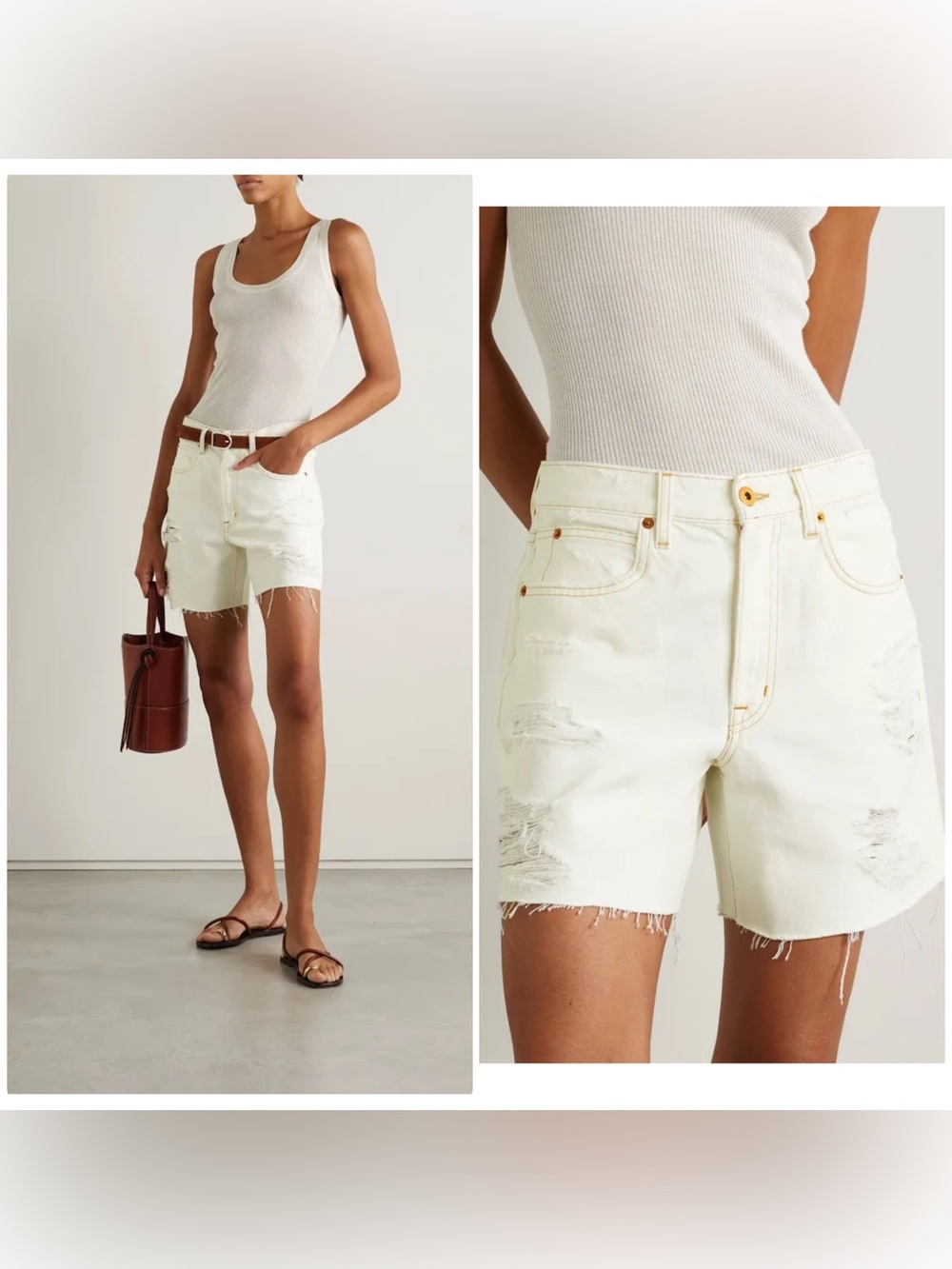 New! SLVRLAKE Dakota Ivory White Distressed Denim Bermuda Shorts or Jorts🍦 sz 25
